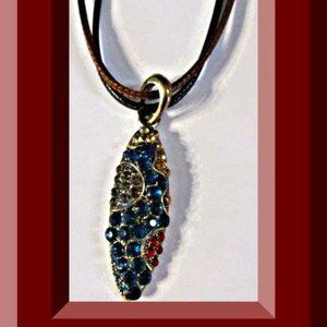 Antique Bronze In Color Necklace With Colorful Rhinestones For Women Brown Rope